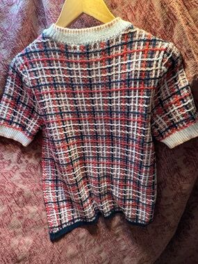 Ann Taylor Short-Sleeve Crew Sweater in Red, Navy & White